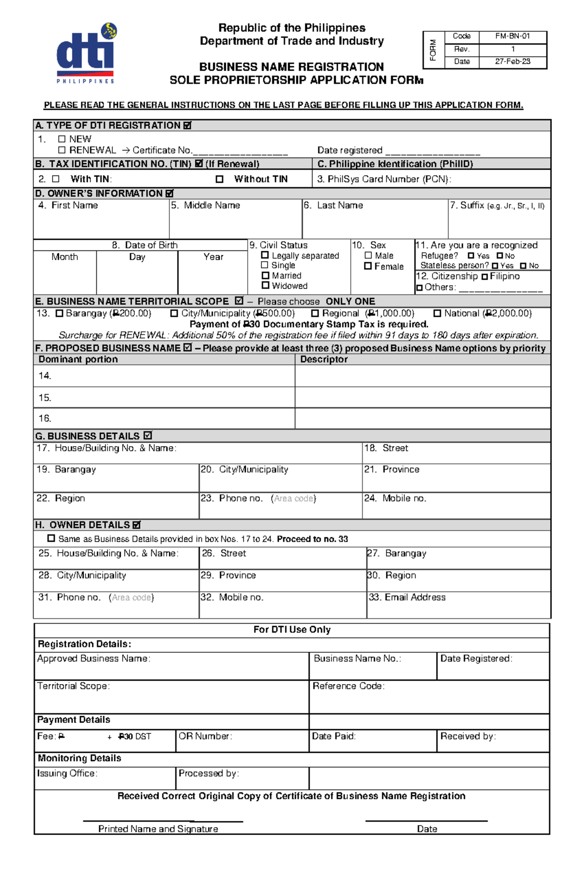 BIR Form 2000 OT One Time Transactions Tax Declaration Guide 