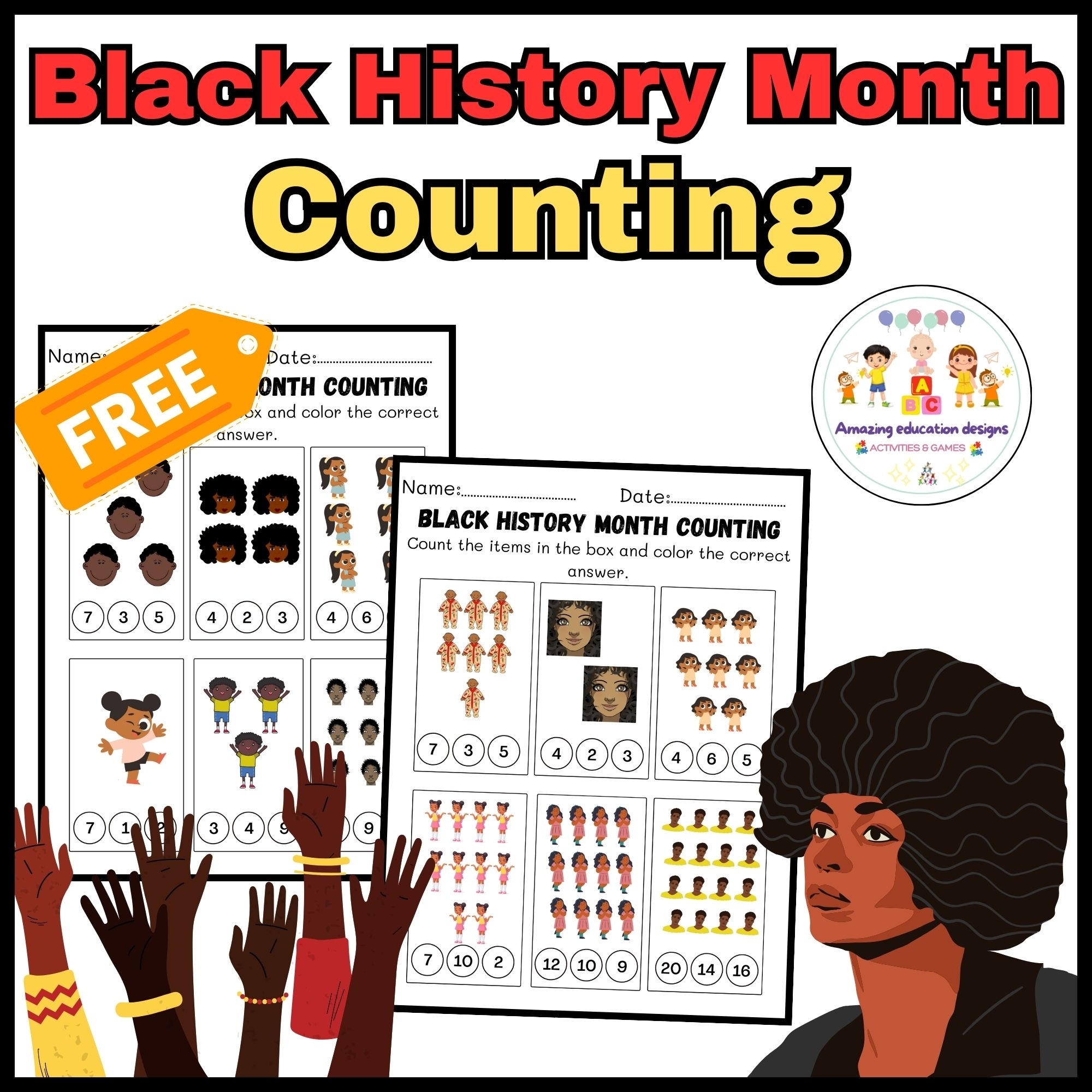 Black History Month FREE Activities Worksheets Counting Numbers 
