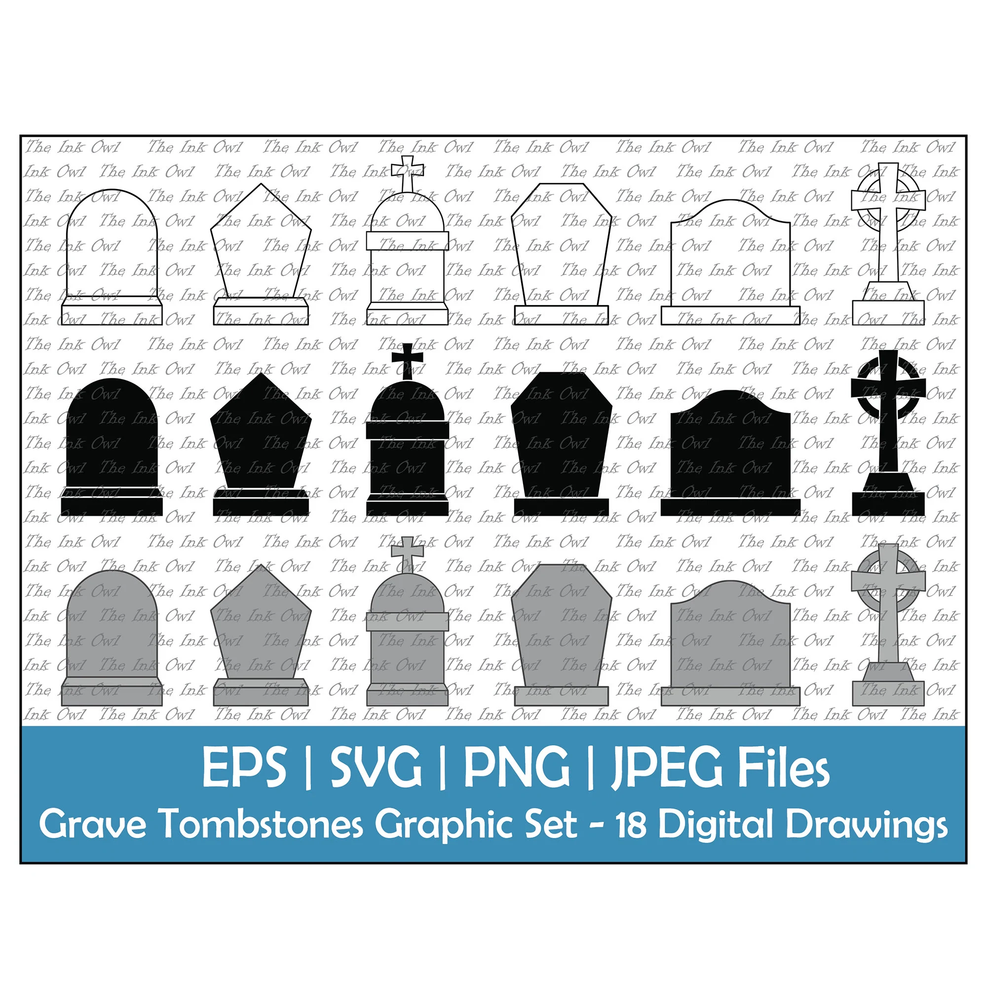 Blank Grave Or Tombstone Memorial Vector Clipart Set Outline 
