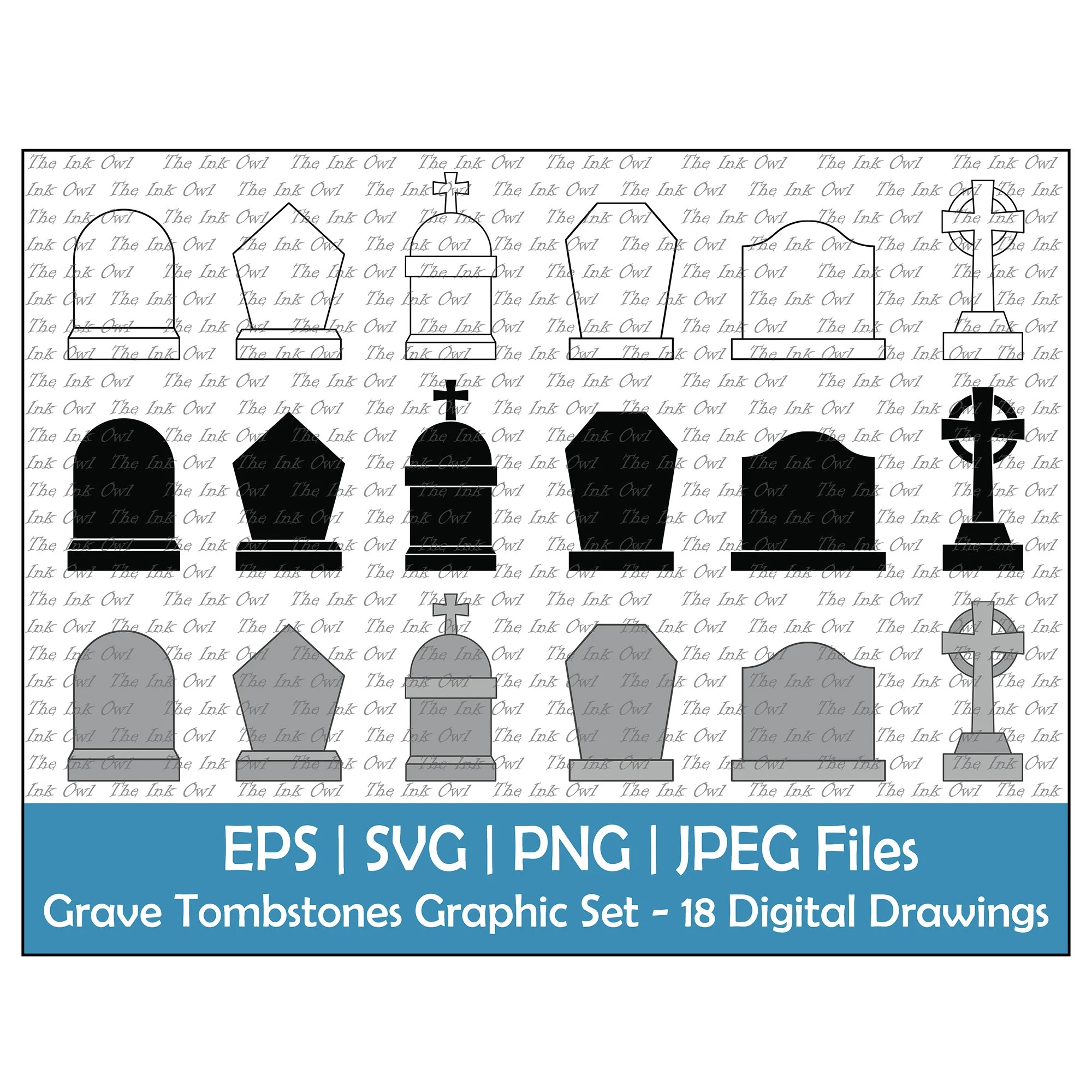 Blank Grave Or Tombstone Memorial Vector Clipart Set Outline 