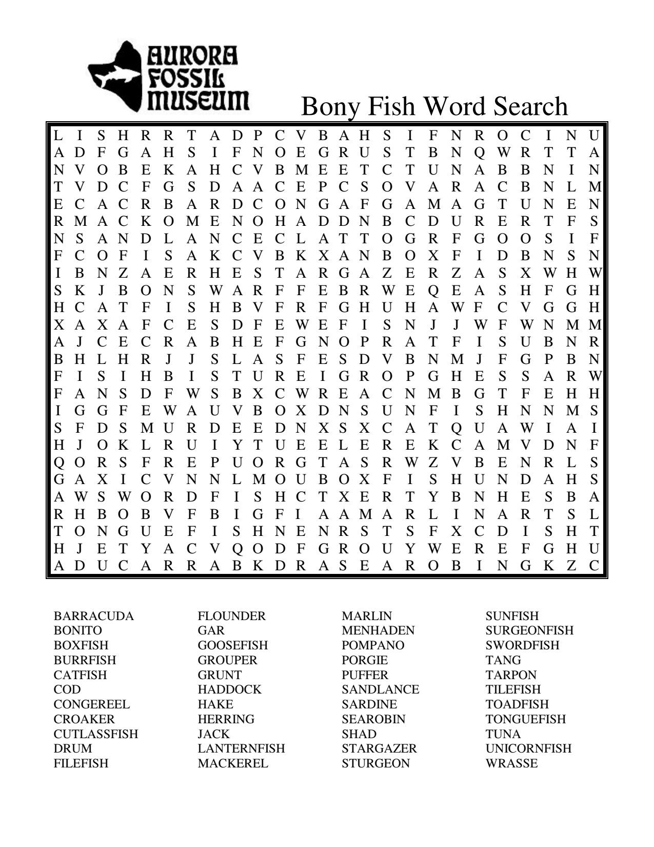 Bony Fish Word Search Web