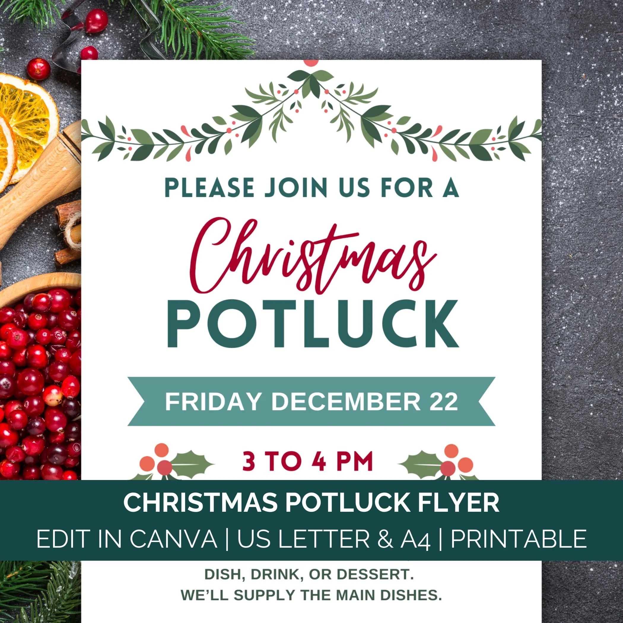 Christmas Potluck Invitation Template Free Printable