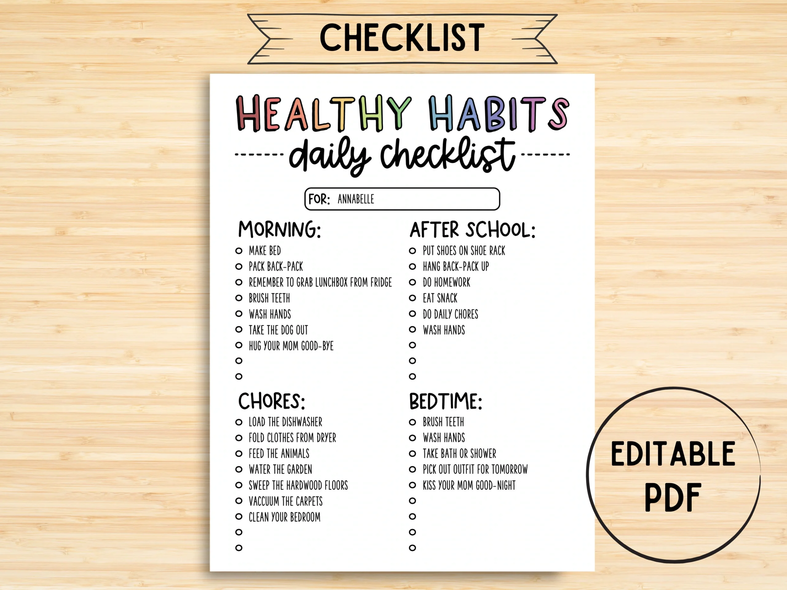 Buy Healthy Habits Checklist Chore Chart Kids Daily Routine 