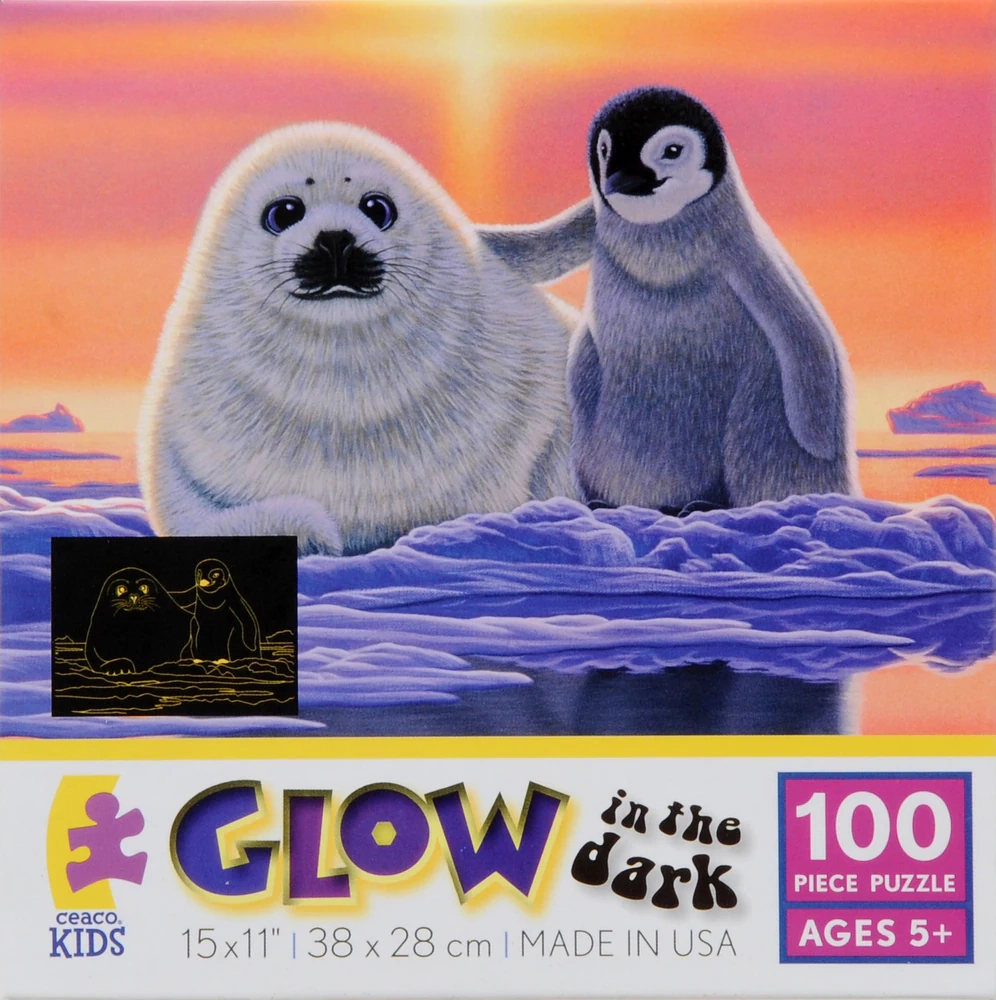 Ceaco Kids Glow In The Dark Penguin And Seal Puzzle 100 Pc City 