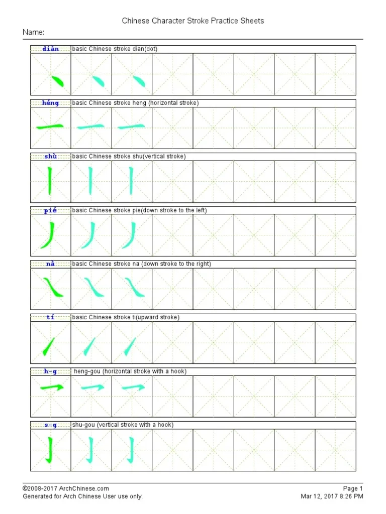 Chinese Character Stroke Practice Sheets PDF Kanji Calligraphy