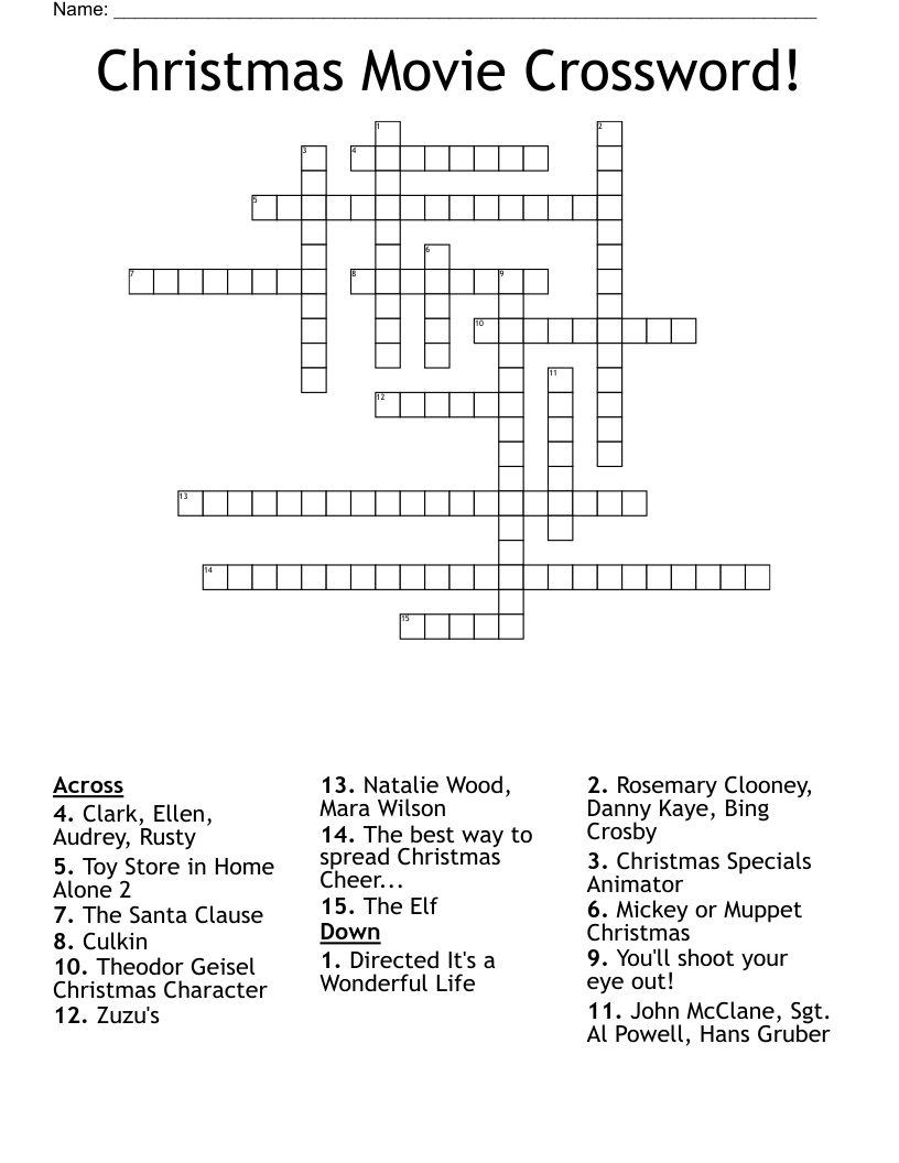 Christmas Movie Crossword WordMint