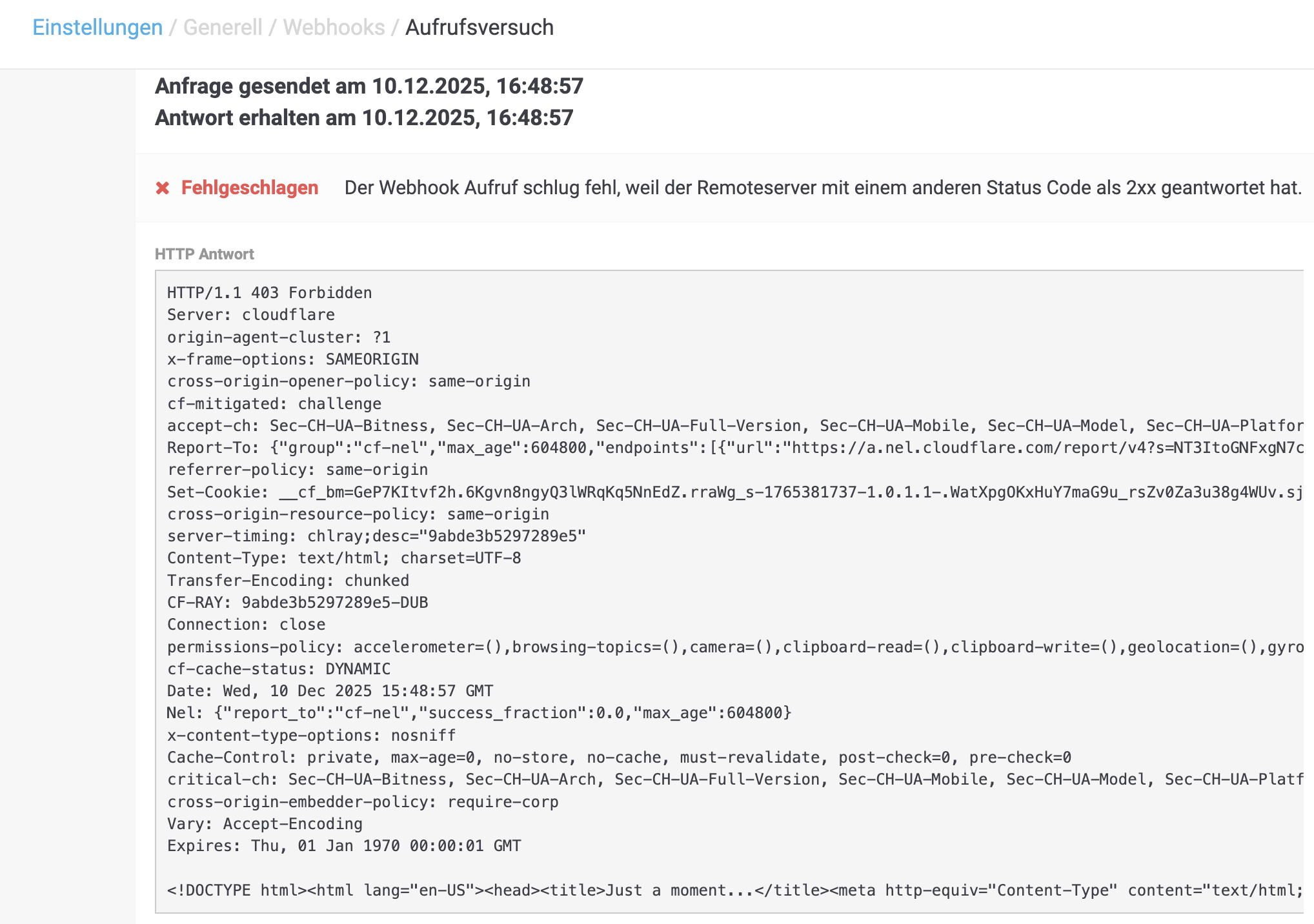 cloudflare is still applying a managed challenge to a webhook