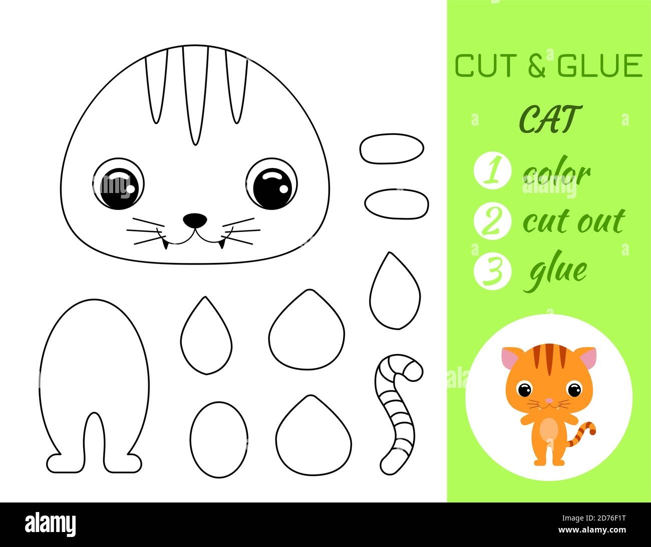 Coloring Book Cut And Glue Baby Cat Educational Paper Game For 