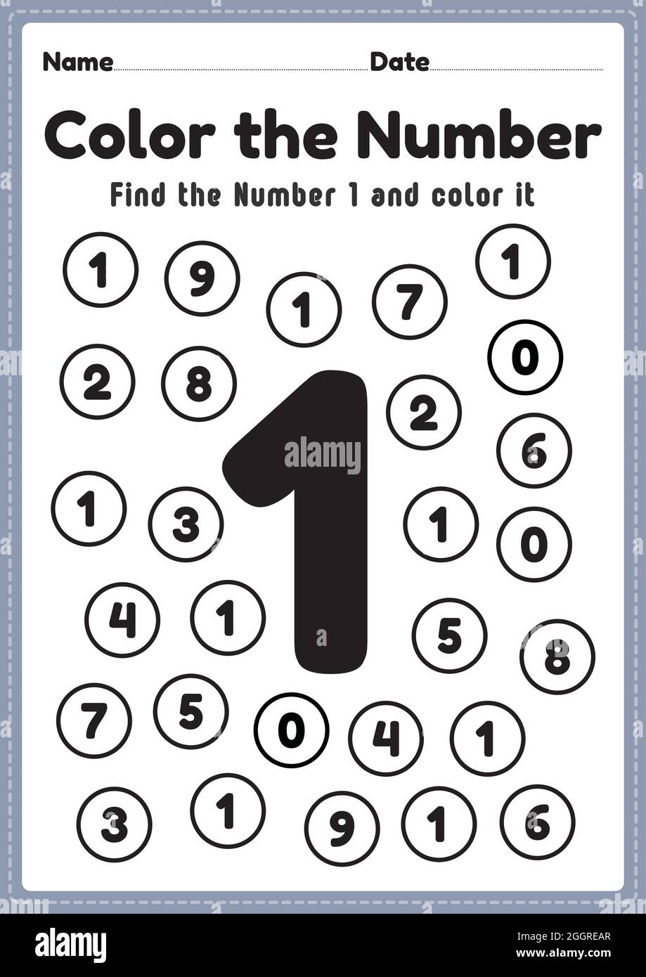 Coloring Numbers Number 1 Worksheet Math Printable Sheet For 