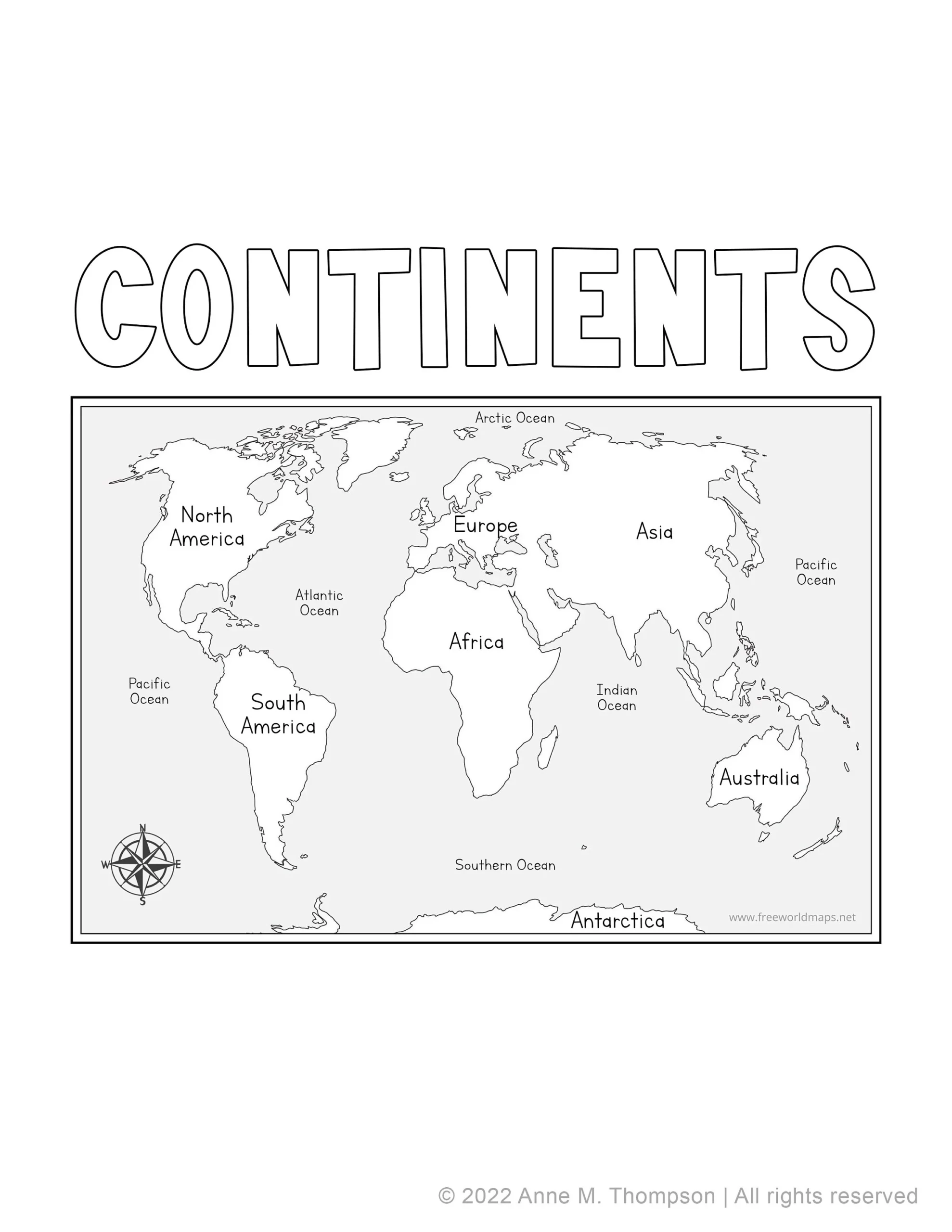 Continents Worksheet For Kids