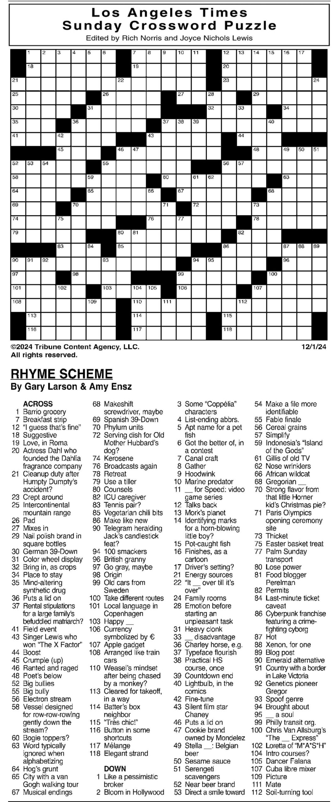 Printable Crossword Puzzles La Times