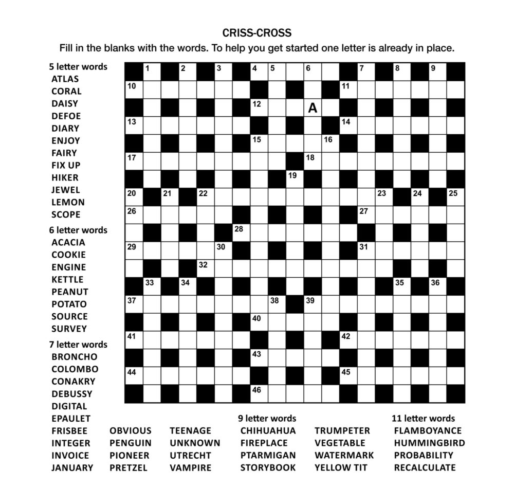Printable Crossword Puzzles Teenagers