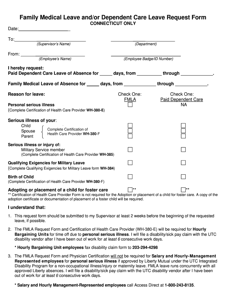 CT Family Medical Leave Andor Dependent Form Fill Online 