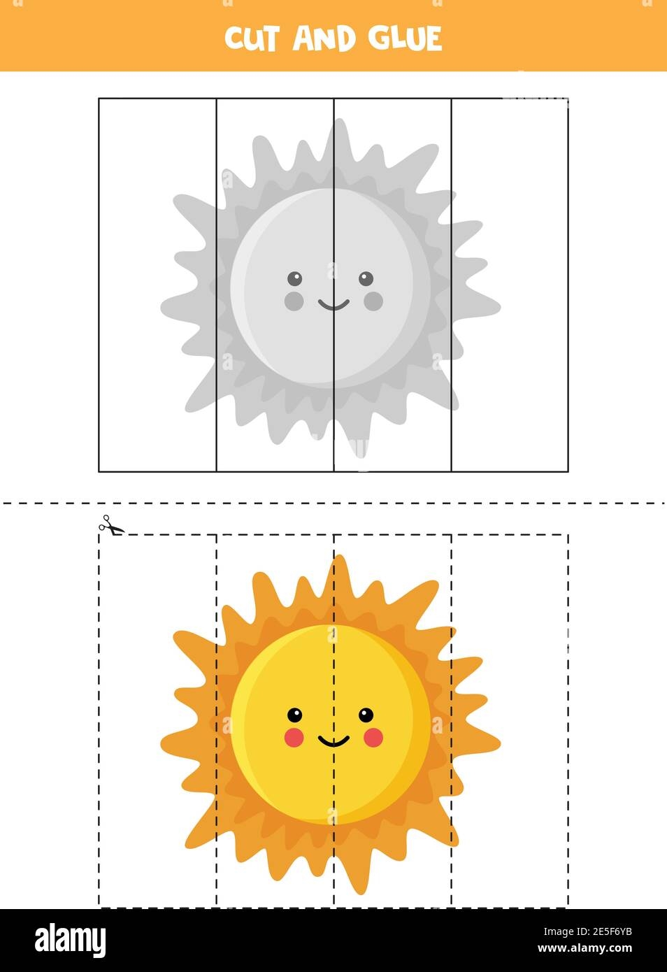 Cut And Glue Game For Kids Cartoon Sun Cutting Practice For 