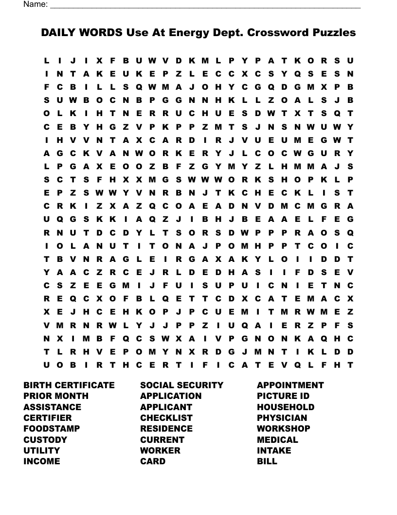 DAILY WORDS Use At Energy Dept Crossword Puzzles Word Search 