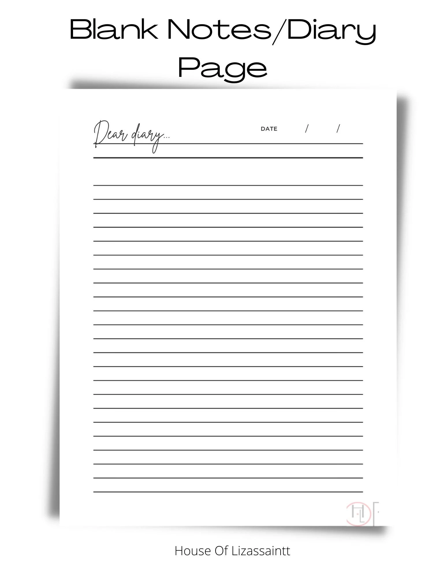 DEAR DIARY Printable BLANK Notes diary Insert Template Printable 