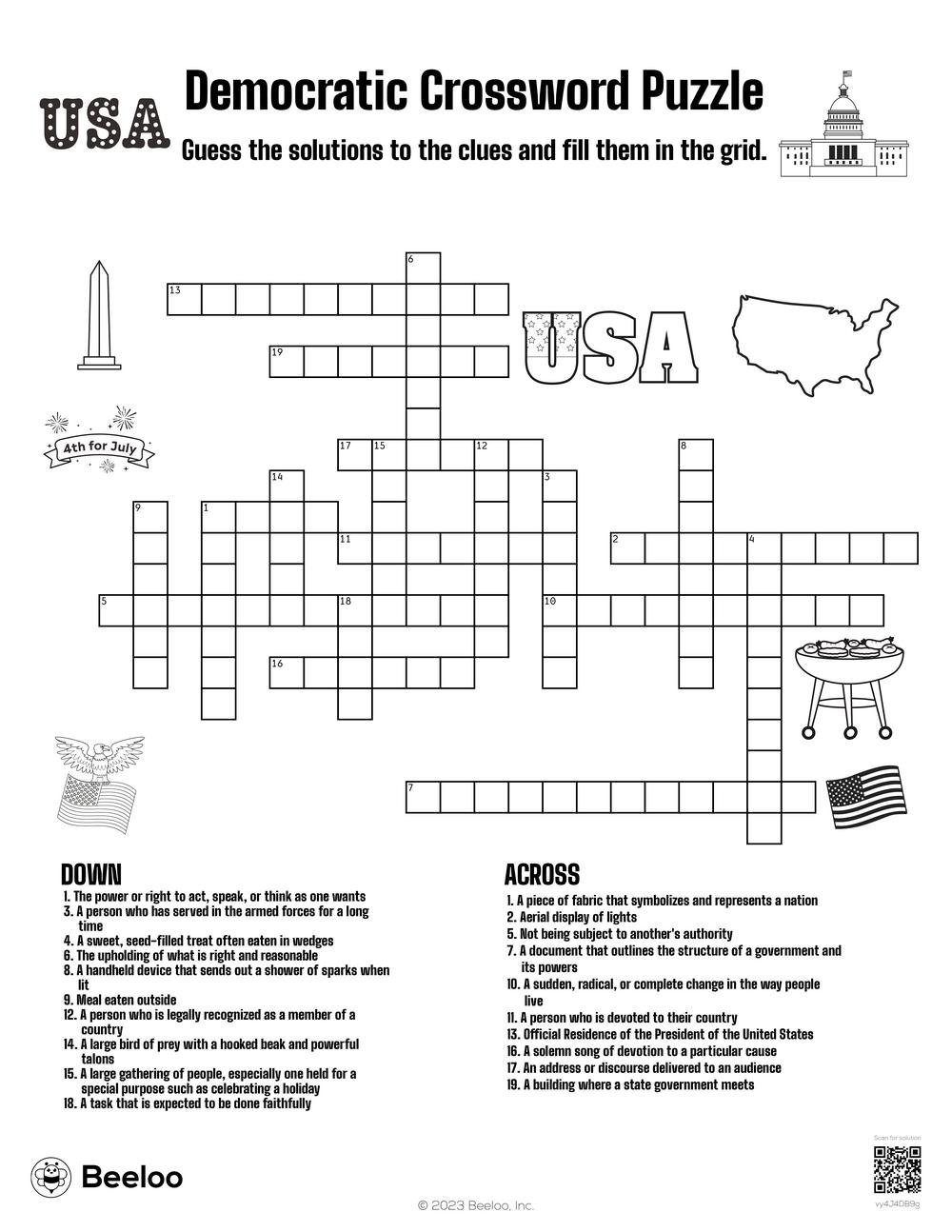 Democratic Crossword Puzzle Beeloo Printable Crafts And 