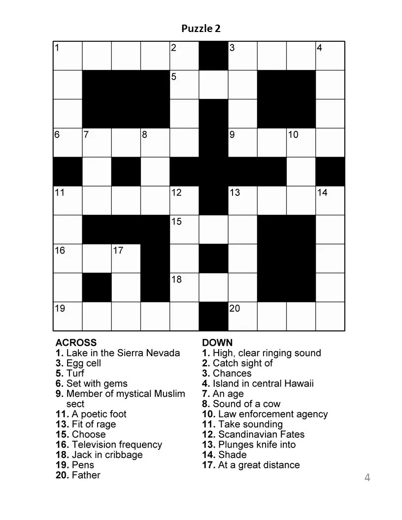Printable Free Crossword Puzzles For Seniors