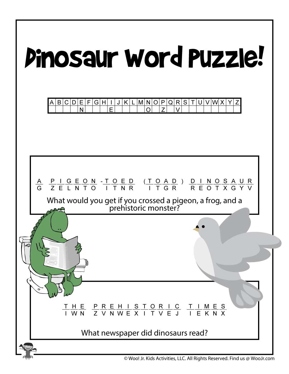 Dinosaur Cryptogram Word Puzzles Woo Jr Kids Activities 