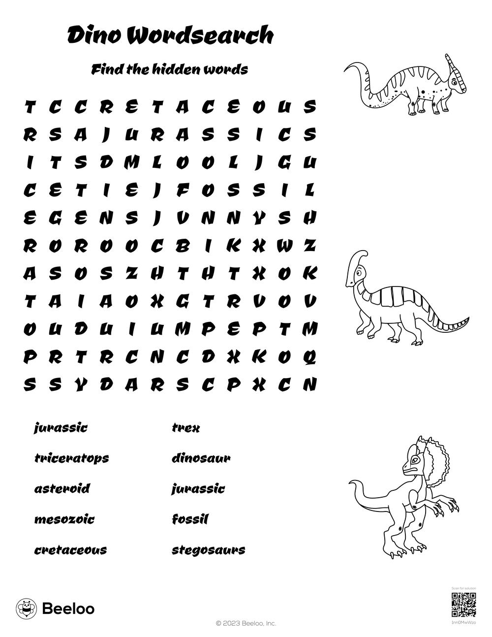 Dinosaur themed Word Searches Beeloo Printable Crafts And 