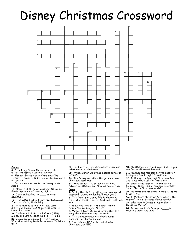 Crossword Puzzles Movies Printable Free