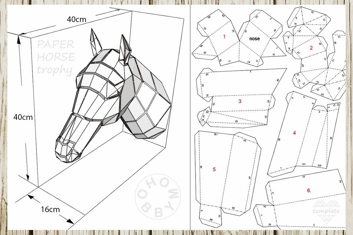 DIY Low Poly Paper Horse Trophy Printable Template