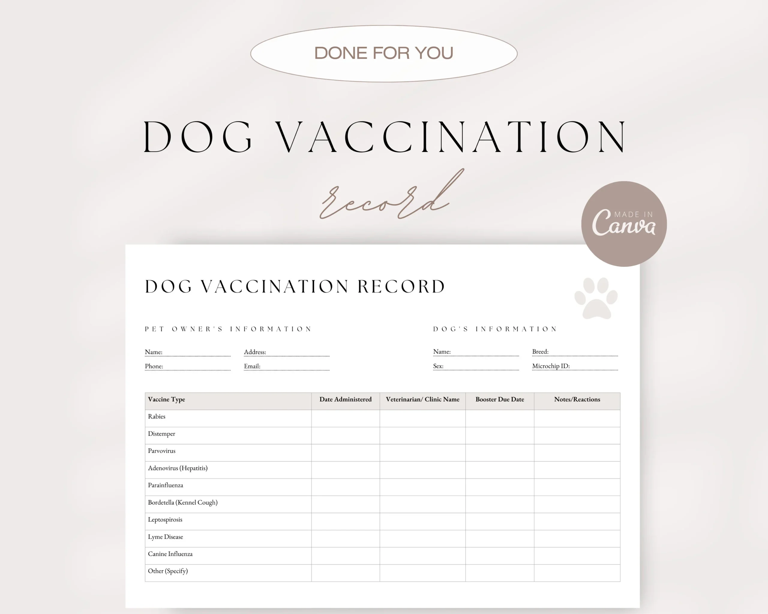 Dog Vaccination Record Template Puppy Vaccination Record Pet 