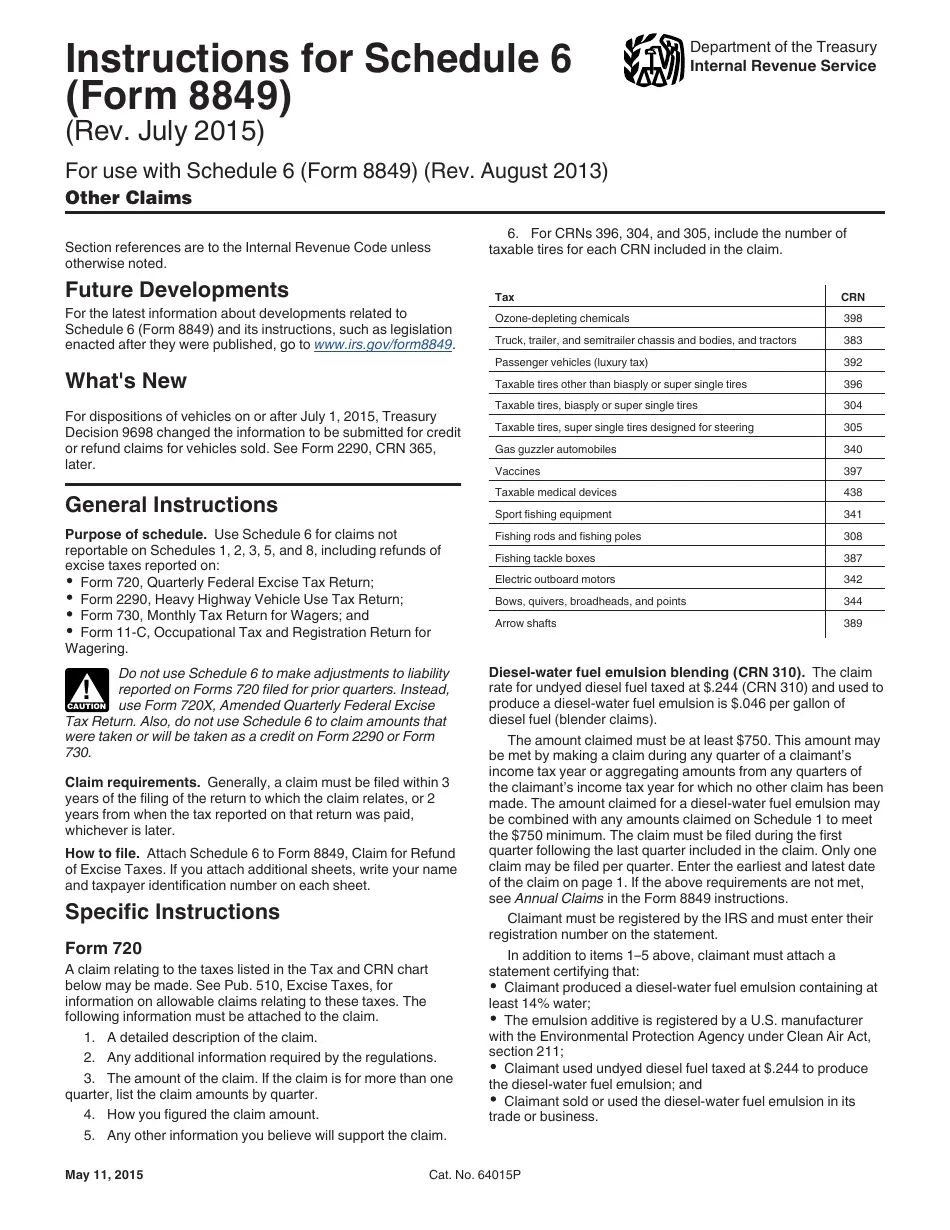 Download Instructions For IRS Form 8849 Schedule 6 Other Claims Download Instructions For IRS Form 8849 Schedule 6 Other Claims
