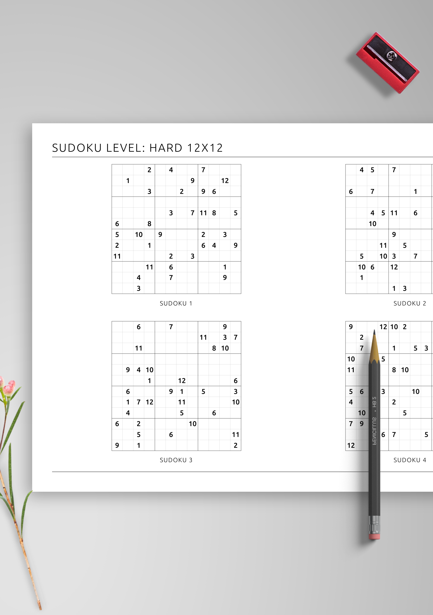 Download Printable 12x12 Hard Sudoku Horizontal 4 On Page PDF