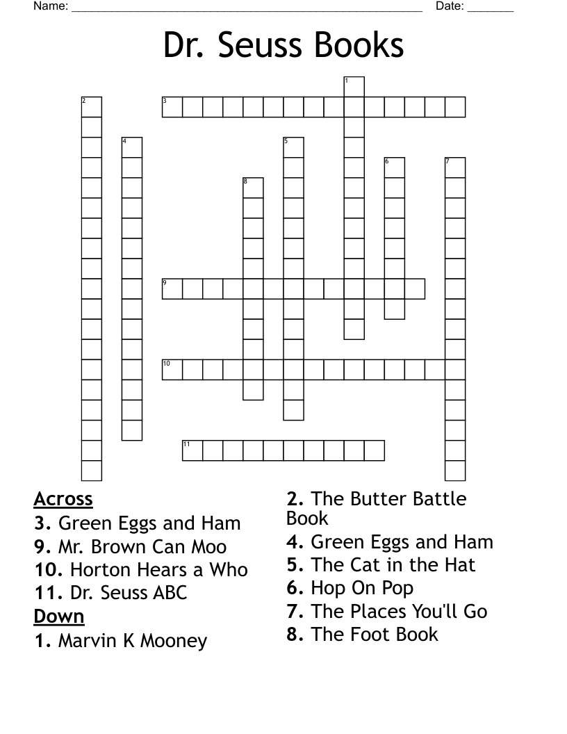 Dr Seuss Books Crossword WordMint