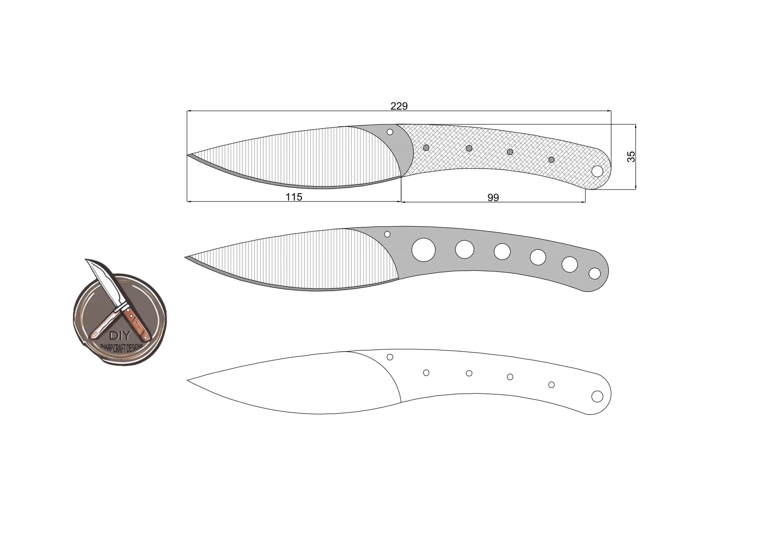 Drop Point Knife Template Customizable Blade Design PDF DWG DXF 