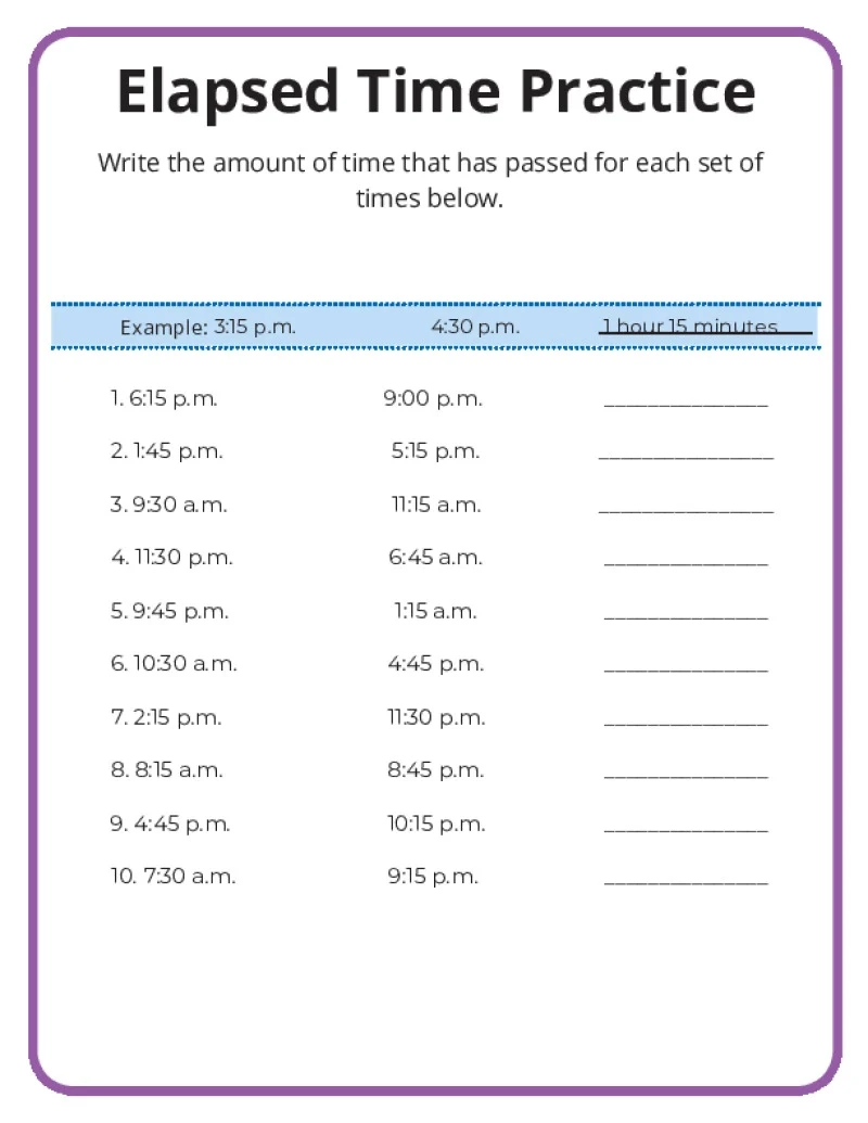 Free Printable Elapsed Time Worksheets