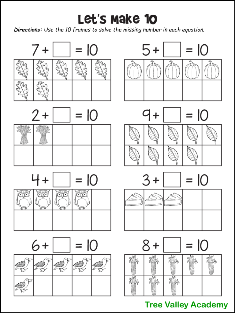 Fall Math Worksheets For Kindergarten Preschool amp 1st Grade