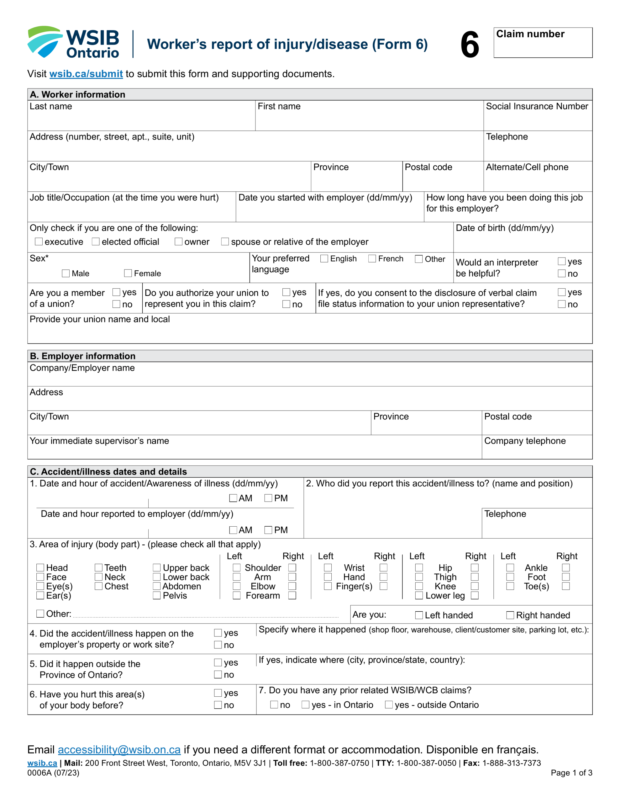 Fill Form 6 WSIB Edit Canadian Forms 2024 2025