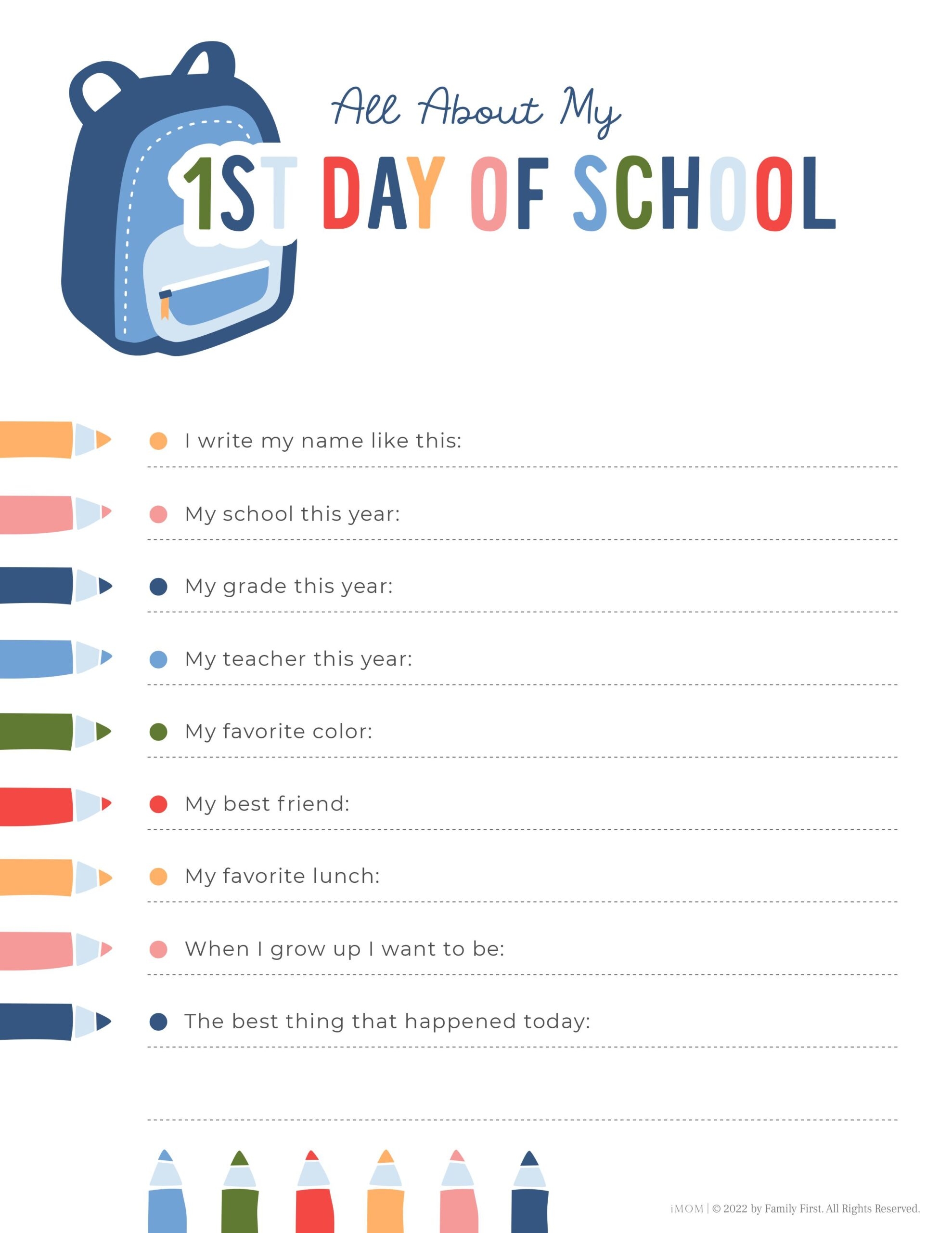 Printable First Day Of School