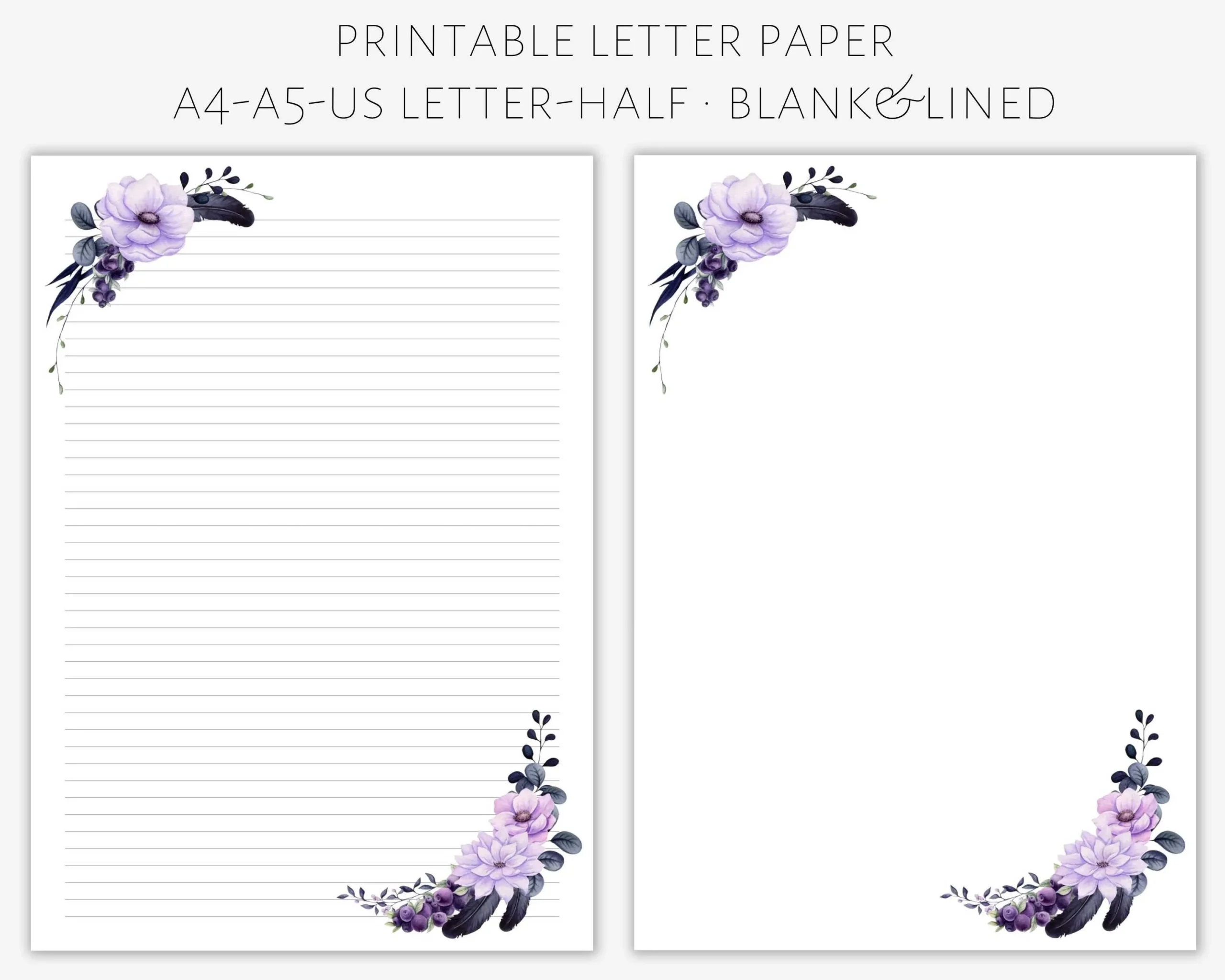Floral Letter Writing Paper Printable Stationery Set digital 