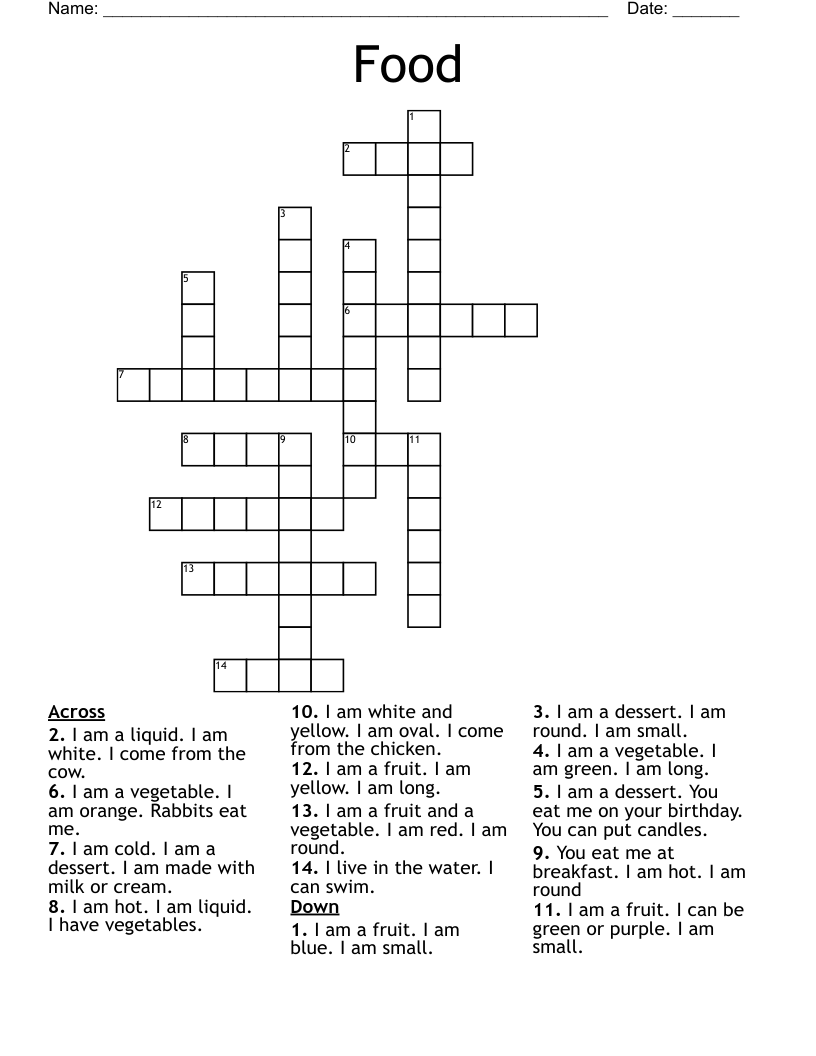Food Crossword WordMint