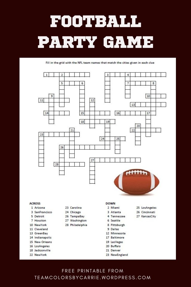 Crossword Puzzles Football Printable
