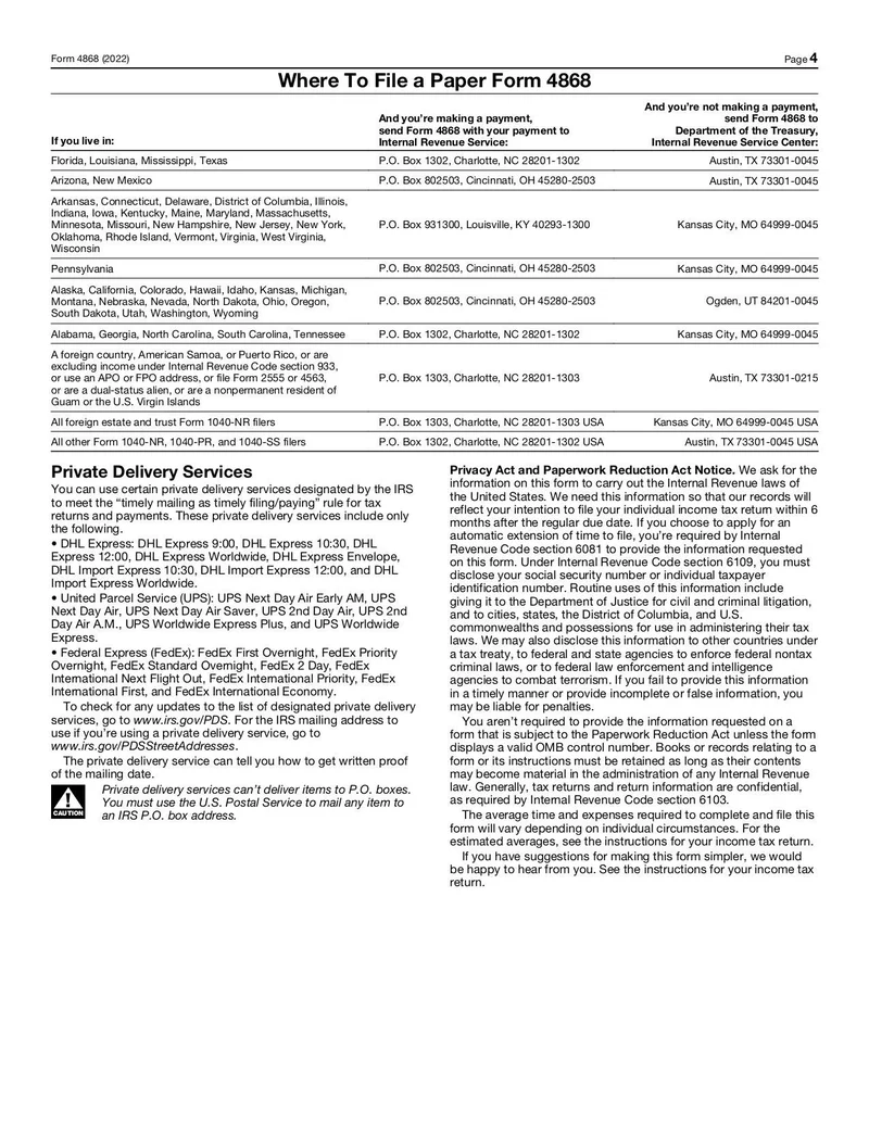 Tax Form 4868 Printable