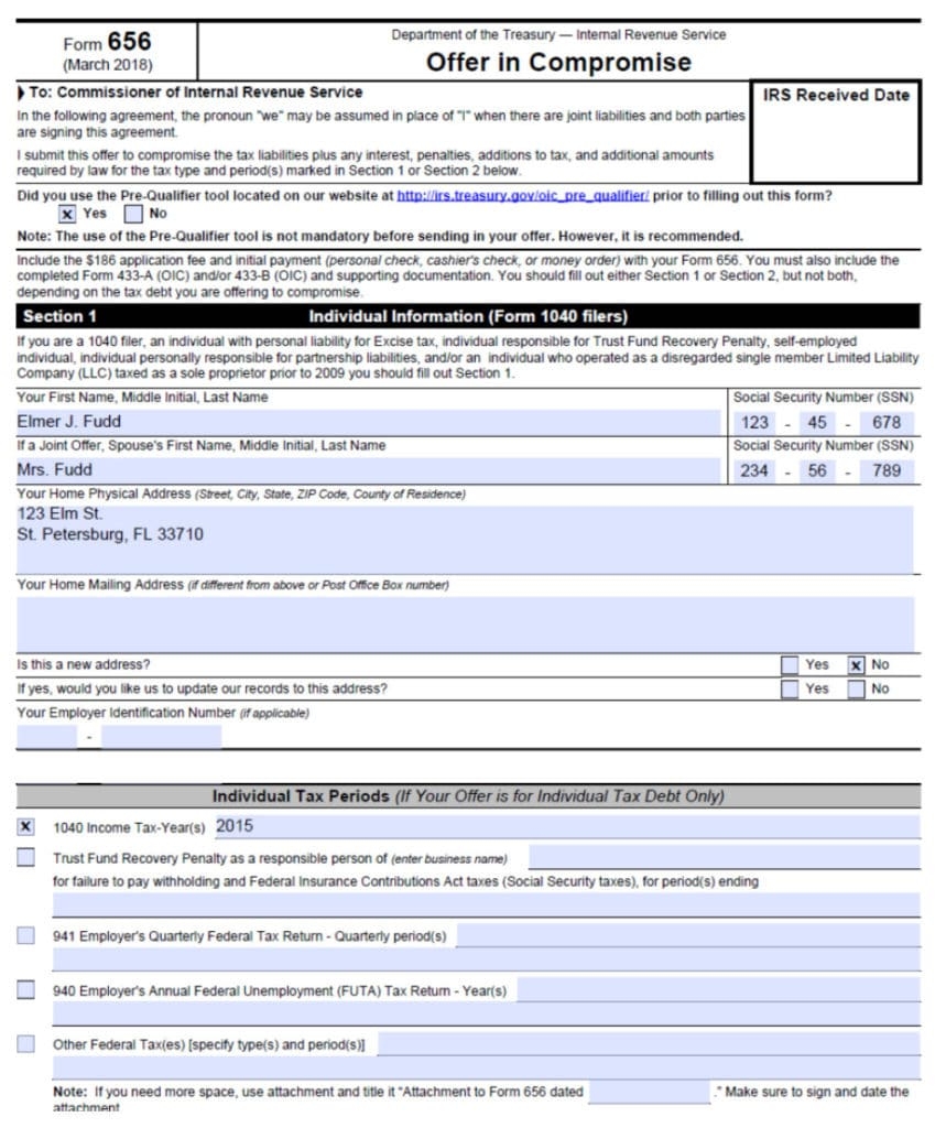 Form 656 Offer Compromise Printable