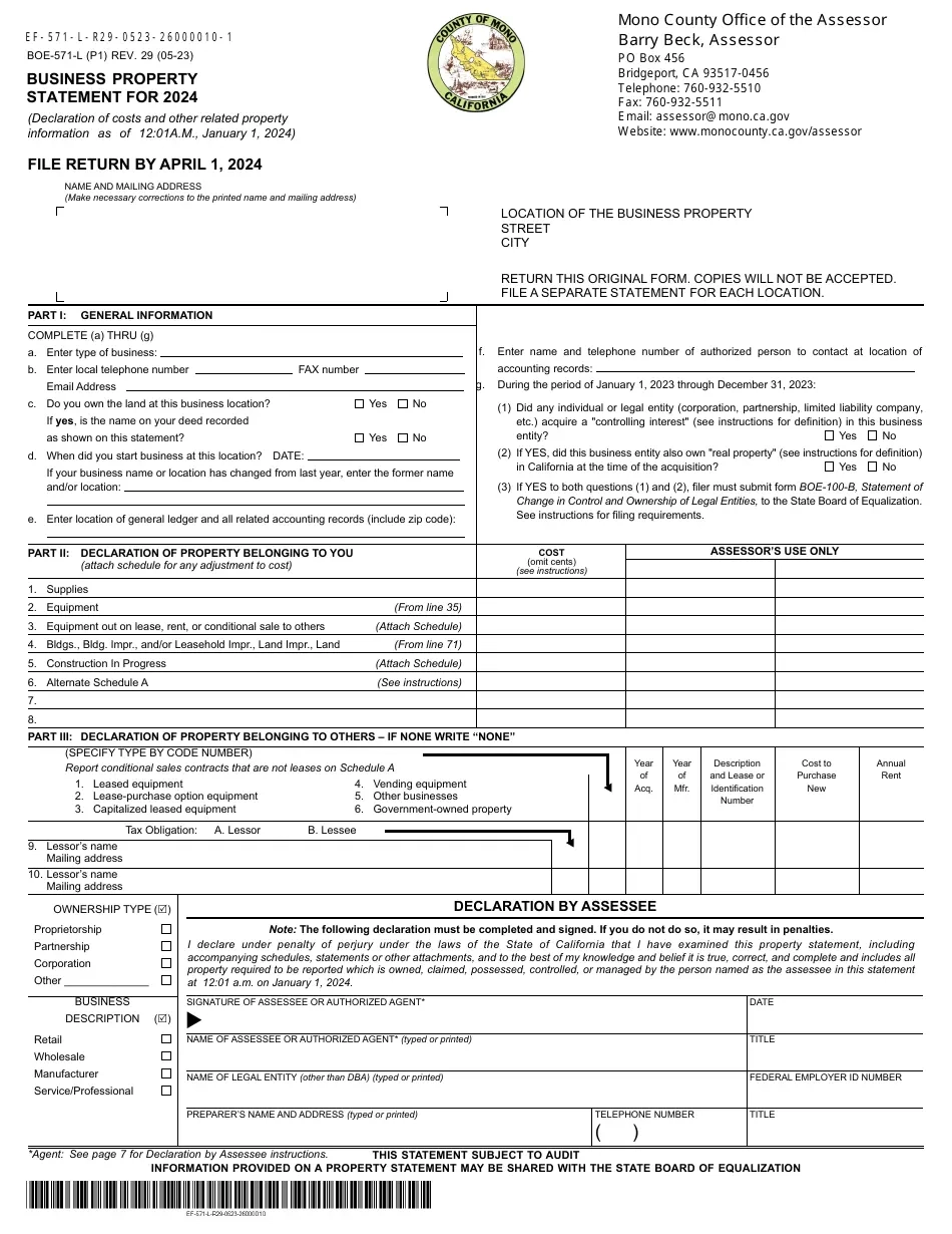 Form BOE 571 L 2024 Fill Out Sign Online And Download 