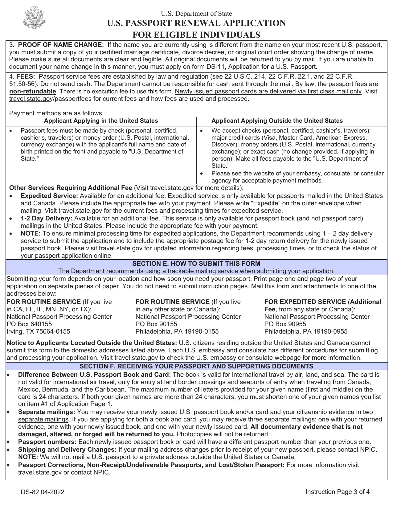 Printable Form Ds-82 Passport Renewal