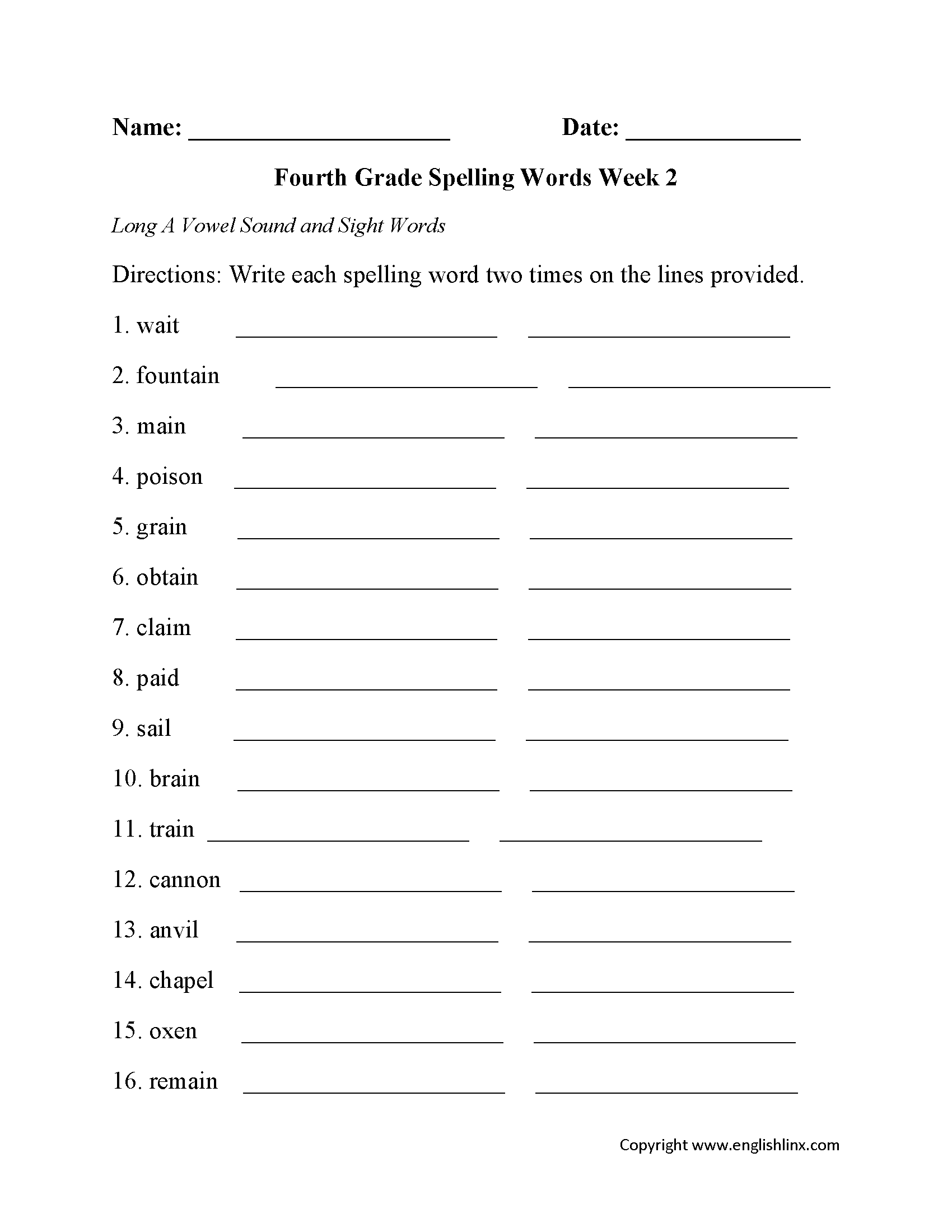 Fourth Grade Spelling Worksheets Free Printable Word Lists Fourth Grade Spelling Worksheets Free Printable Word Lists