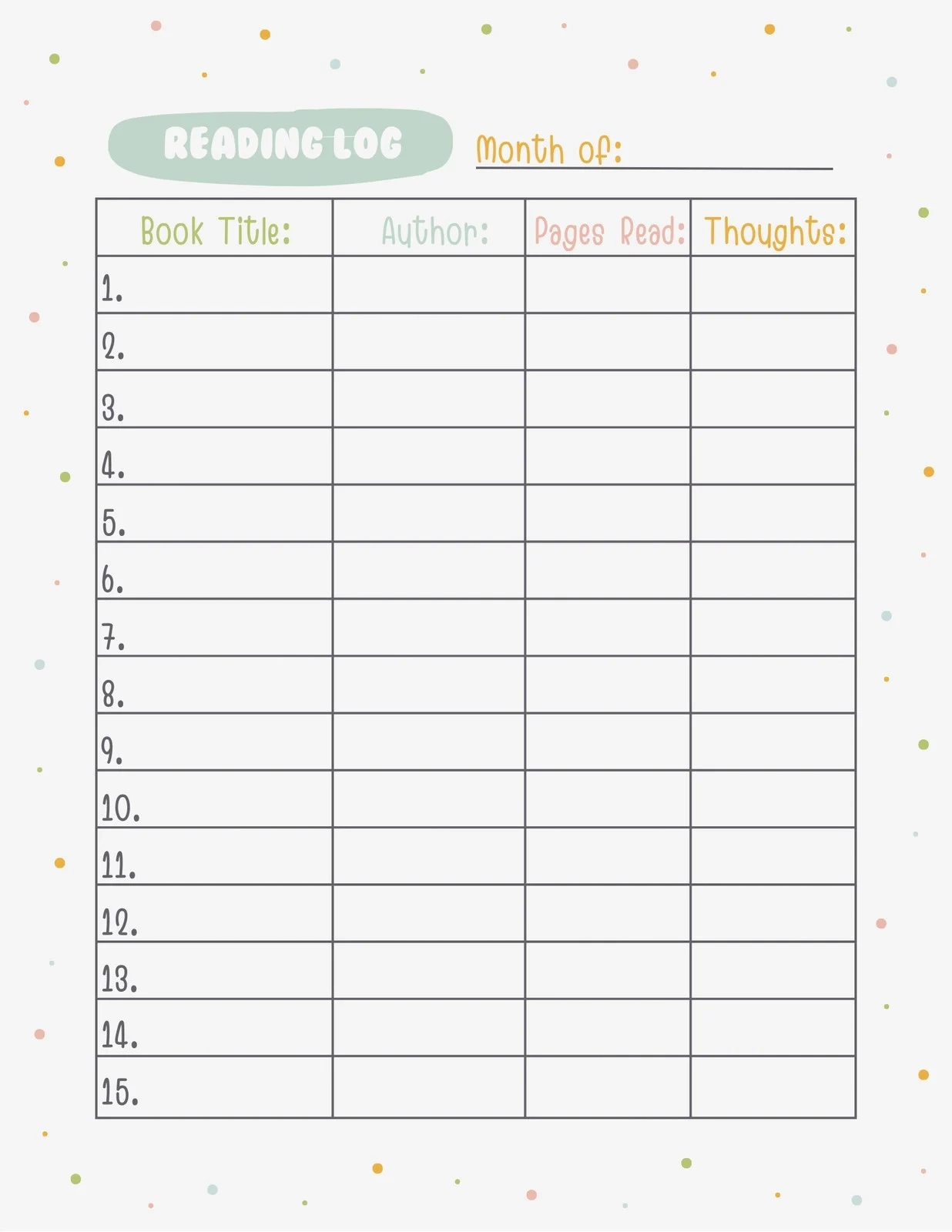 Daily Printable Blank Log Sheet Template