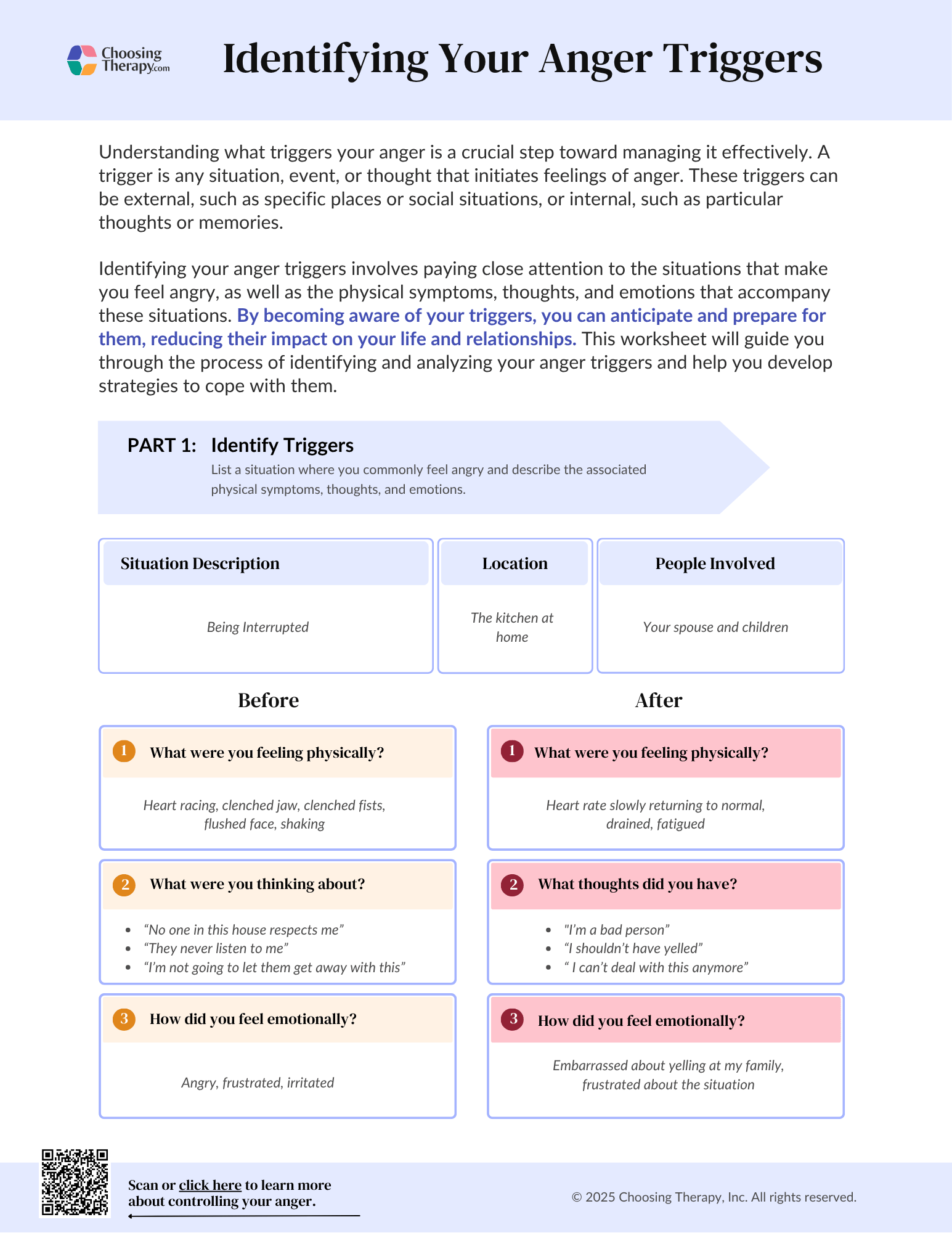 Free Anger Triggers Worksheet Printable PDF ChoosingTherapy