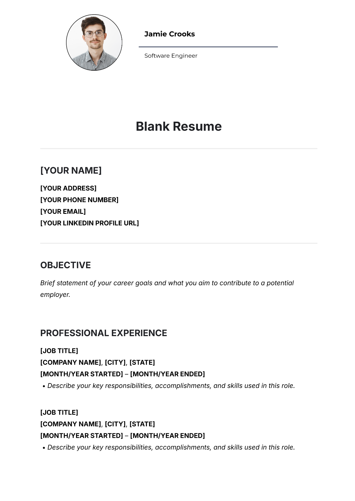 Printable Job Resume Fill Blank For Free