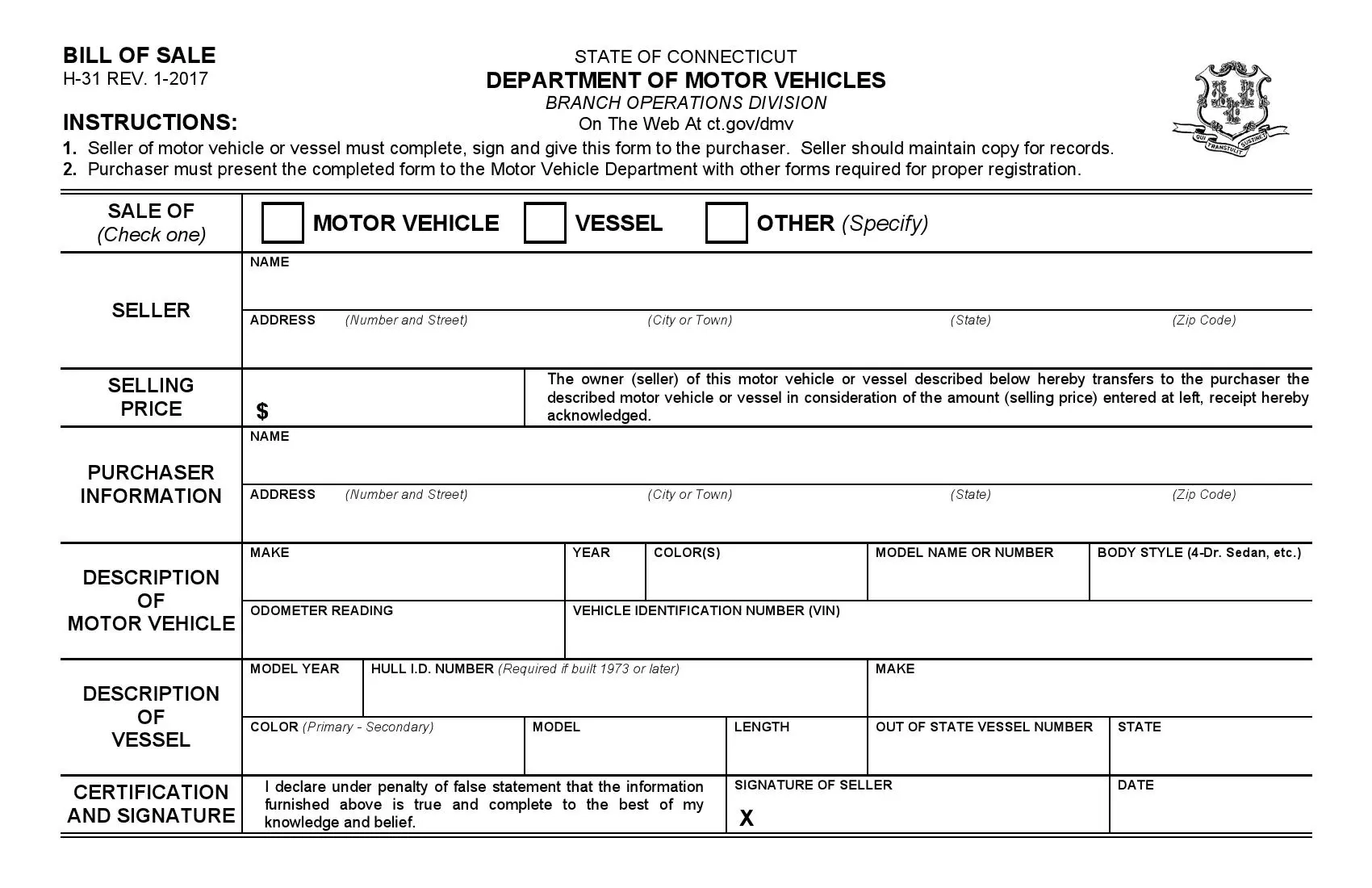 Free Connecticut Bill Of Sale Templates FormsPal