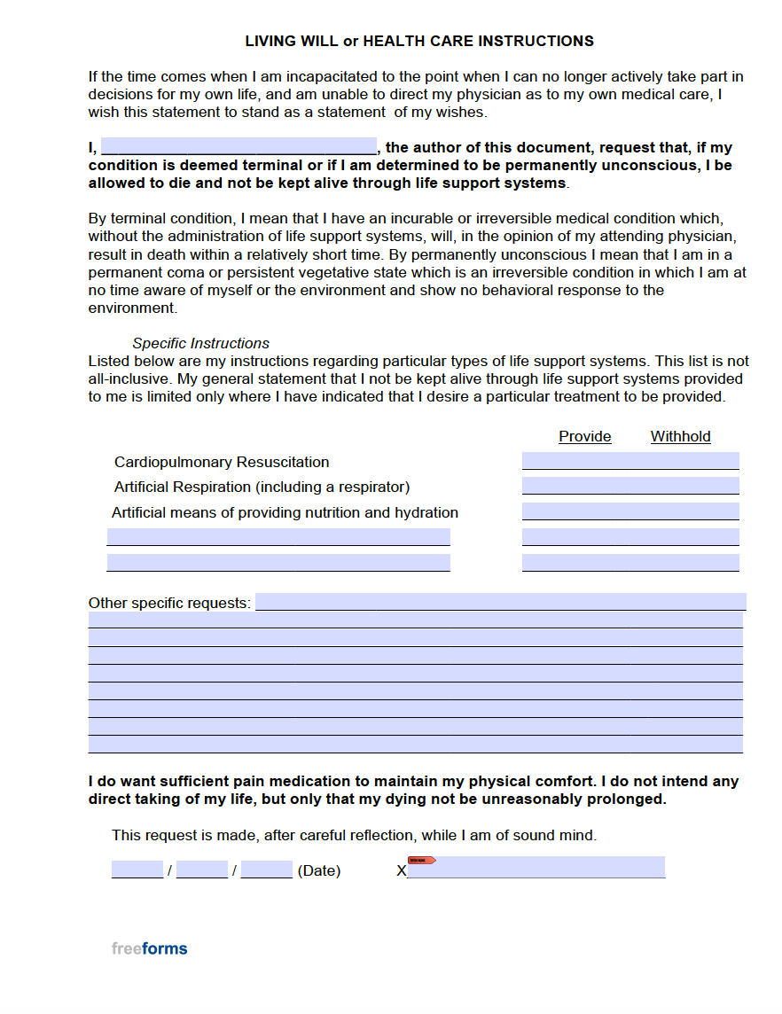 Free Connecticut Living Will Form PDF