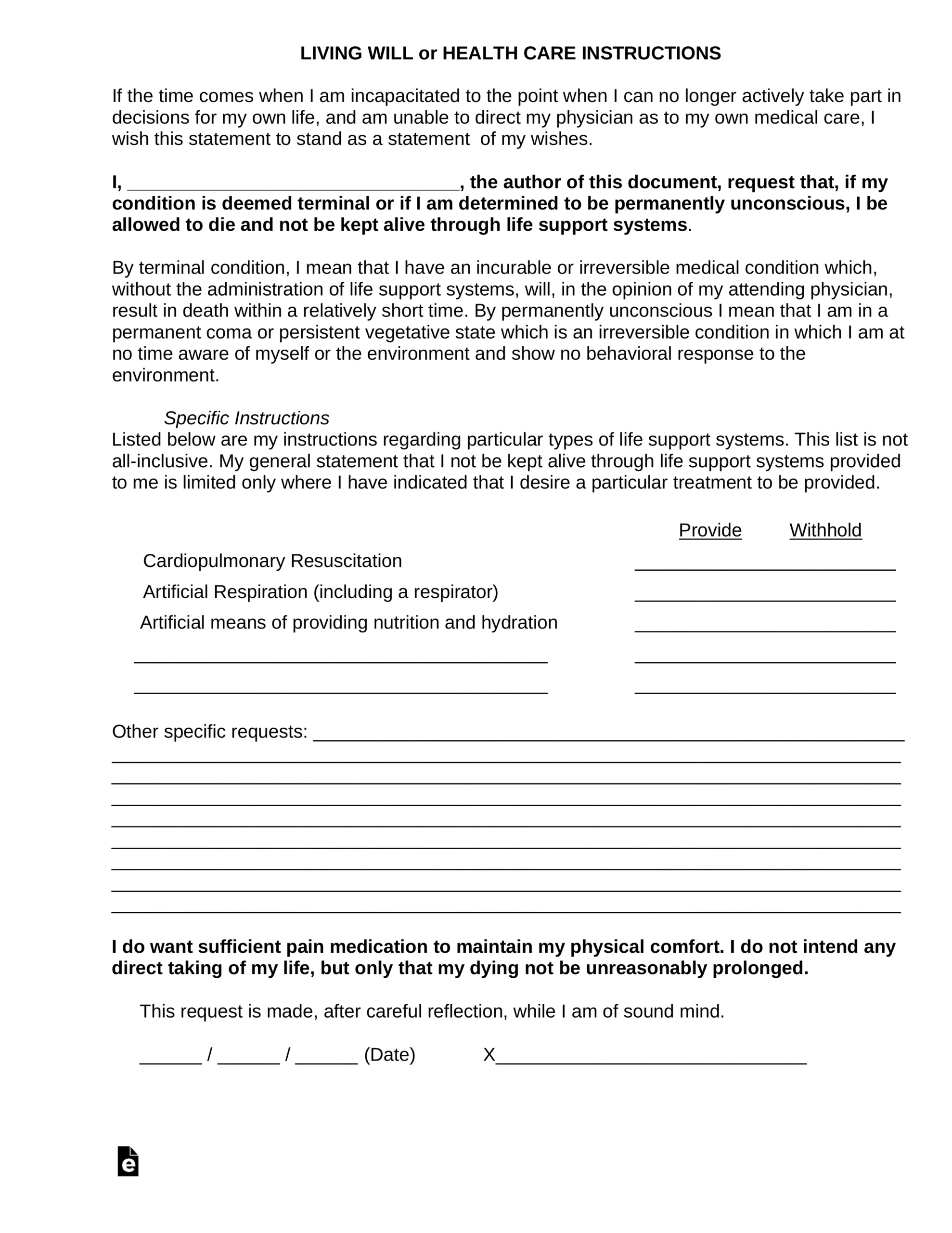 Free Connecticut Living Will Form Template PDF EForms