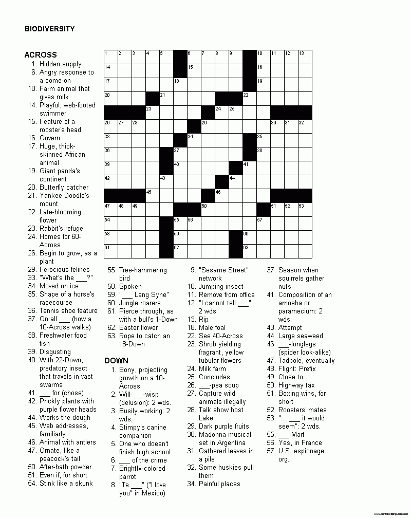 Newspaper Printable Crossword Puzzles